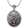 A celtic bear pendant on a silver chain.