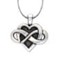 An infinity heart pendant on a silver chain.