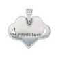 A heart shaped pendant with the word infinite love on it.