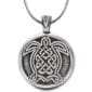 A celtic turtle pendant on a silver chain.