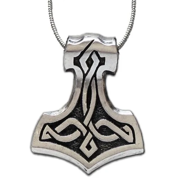 A necklace with a thor hammer on it. A necklace with a thor hammer on it.