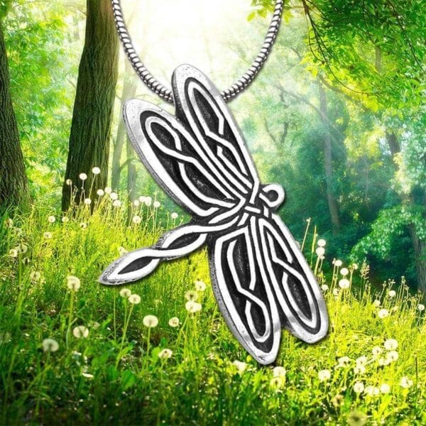 Celtic dragonfly pendant in sterling silver.