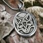 A silver pendant with an image of a fox on it.
