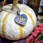 A pendant with a celtic heart on top of a pumpkin.