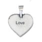 A heart shaped pendant with the word love on it.