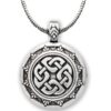 A celtic knot pendant on a silver chain.