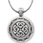 A celtic knot pendant on a silver chain.