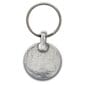 A silver key ring with a circle on it.