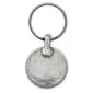 A silver key ring with a circle on it.