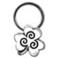A sterling silver shamrock key ring with a swirl design.