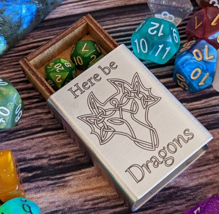 Here be dragons dice box.