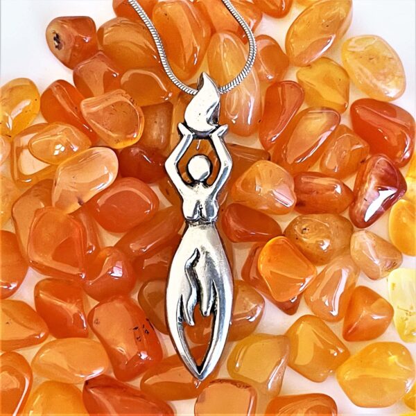 A Fire Elemental Necklace with a woman on it.