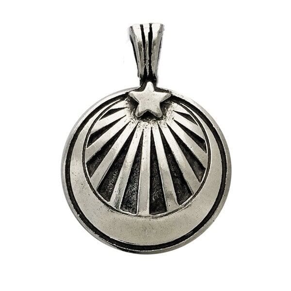 Rays of Light Pendant featuring a crescent moon with radiating lines and a star at the top center.