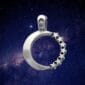 Moon & Stars Pendant featuring a silver crescent moon and stars set against a starry night sky backdrop.