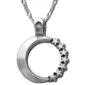 The Moon & Stars Pendant features a silver crescent moon design with seven stars, elegantly suspended from a delicate chain.