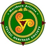 Circular green and yellow logo for the Northern Arizona Celtic Heritage Society, featuring a triskelion symbol in the center and text around the border.