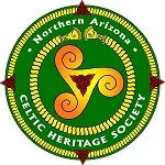 Circular green and yellow logo for the Northern Arizona Celtic Heritage Society, featuring a triskelion symbol in the center and text around the border.